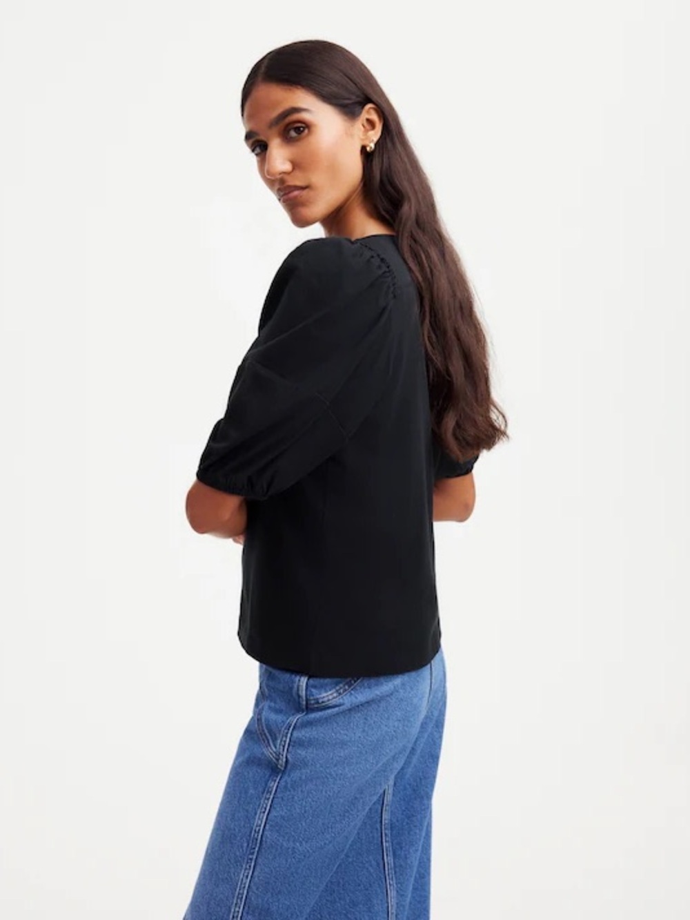 Madewell Black Puff Sleeve Tee Size S Cotton Crewneck Easy Fit Chic Minimalist - Picture 10 of 11